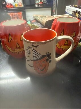 Halloween Pumpkin Ceramic Mug - Orange and Cream Seasonal Coffee Cup